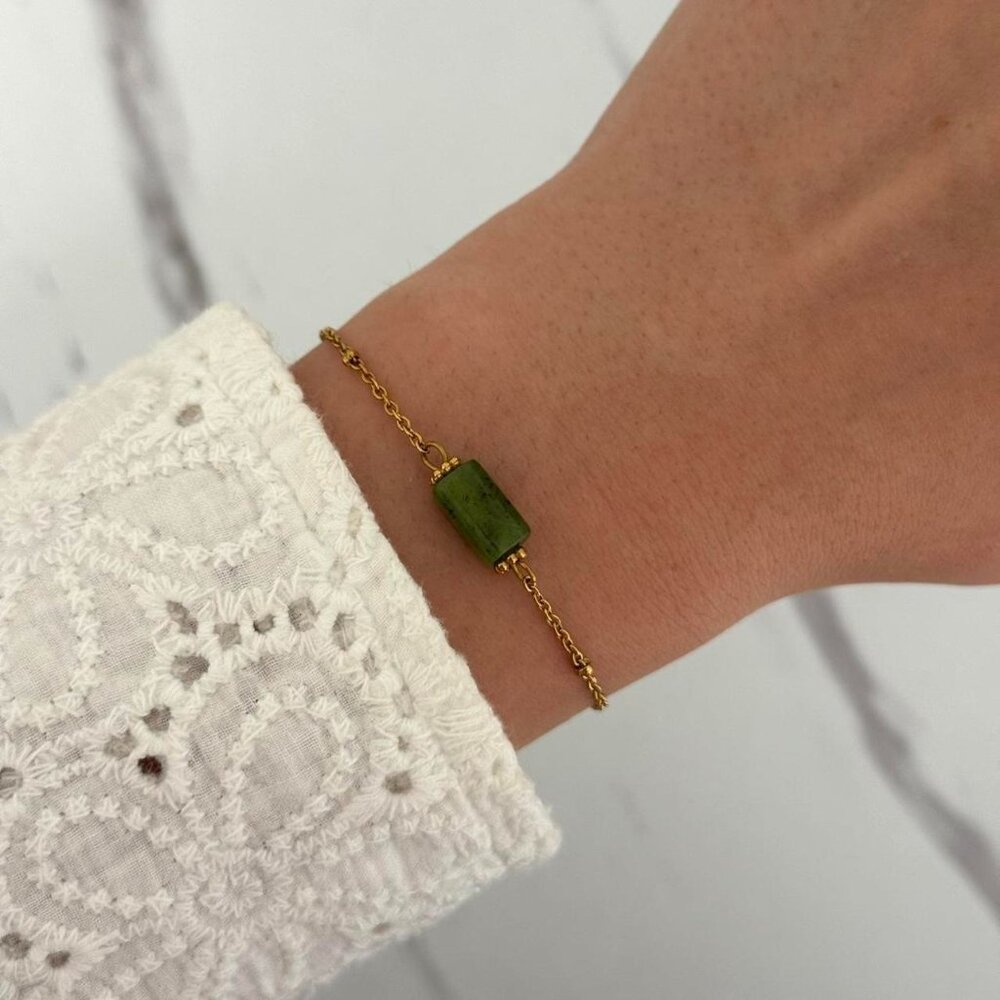 Sku:0310 gold bracelet green‎ jade natural stone Material stainless steel